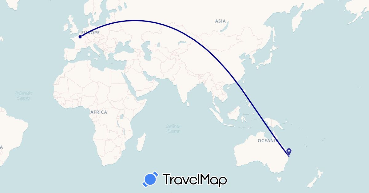 TravelMap itinerary: driving in Australia, France (Europe, Oceania)